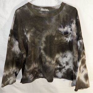 Pink Rose Cropped Olive & White Tie-Dye Crew-Neck Sweatshirt - Size 1X